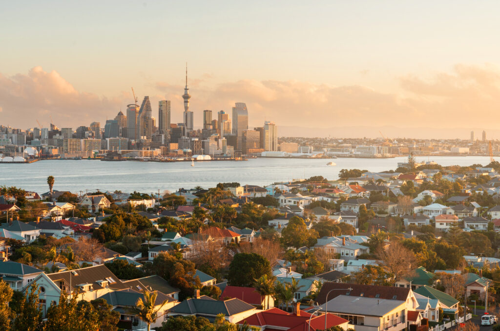 Auckland city view during sunset.