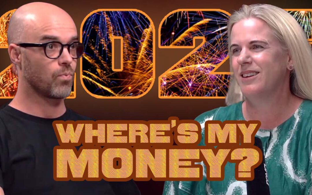 Podcast host Reagan White and enable.me Financial Coach Katie Wesney pictured in front of a large 2026